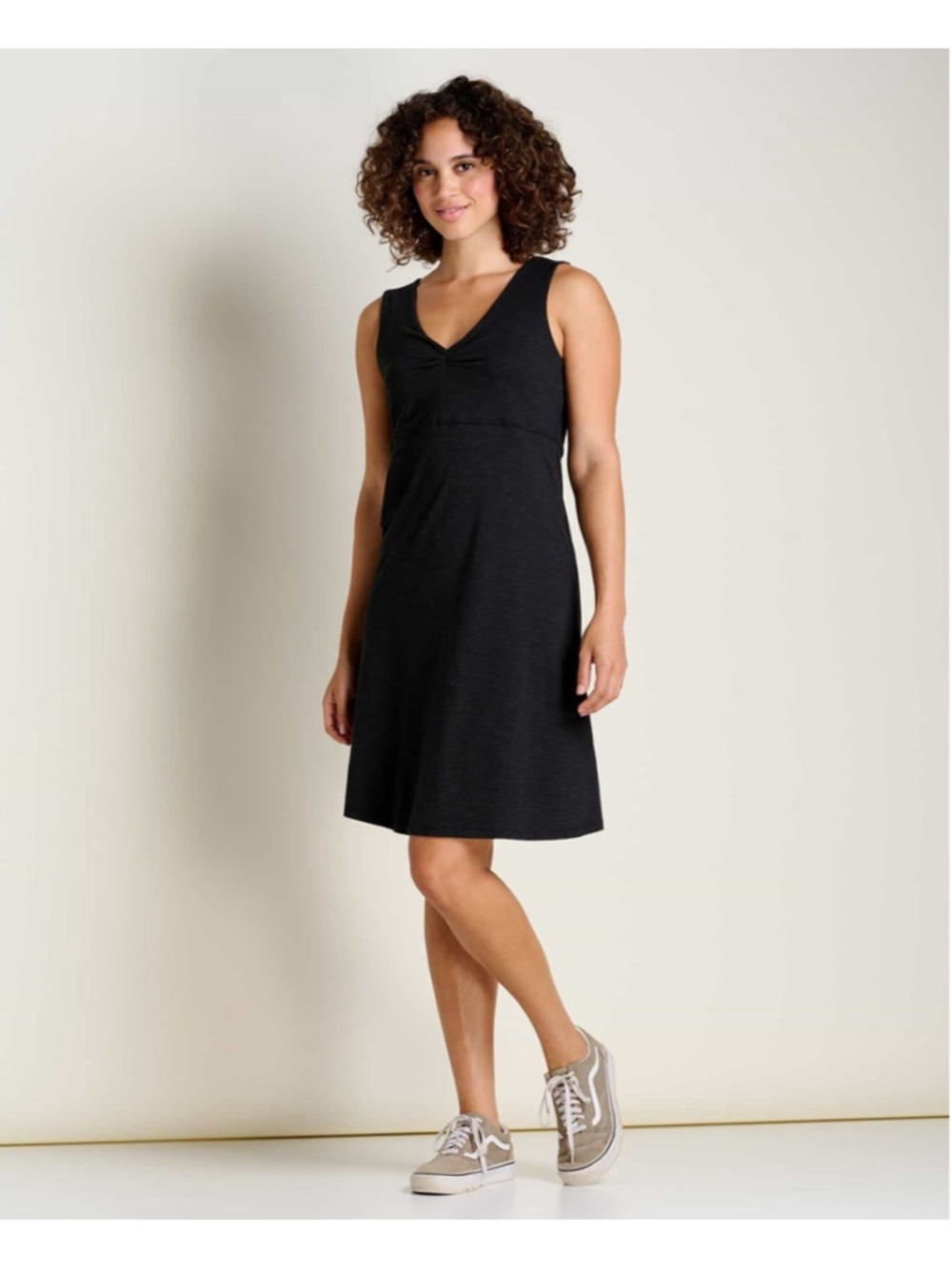 Toad&Co Black Rosemarie Sleeveless V-Neck Tencel Organic Cotton Dress Size Small